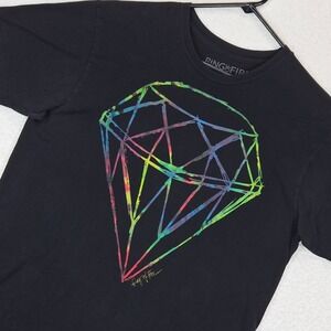 Ring of Fire Diamond Graphic Tee Mens Large Black Multi Color Short Sleeve Shirt